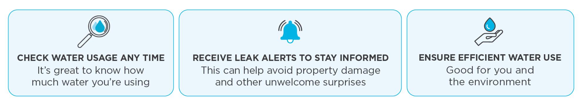 Smart Meter Benefits - check water usage any time, receive leak alerts, ensure efficient water use