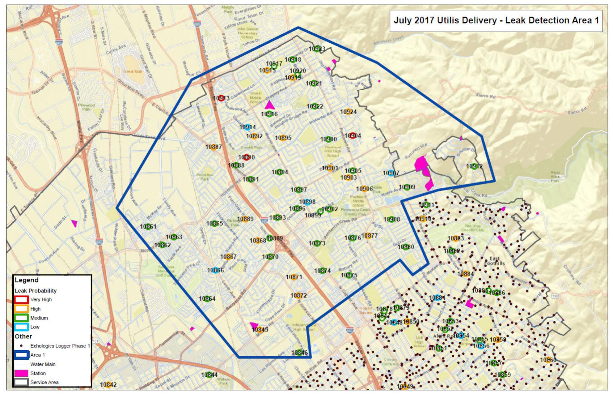 satellite map showing leak probability locations