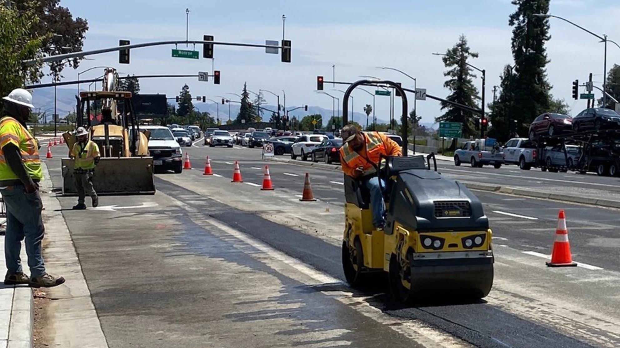 San Jose Water crew fixing a broken pipe in the street