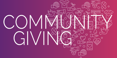 a heart made of icons with Community Giving text over it