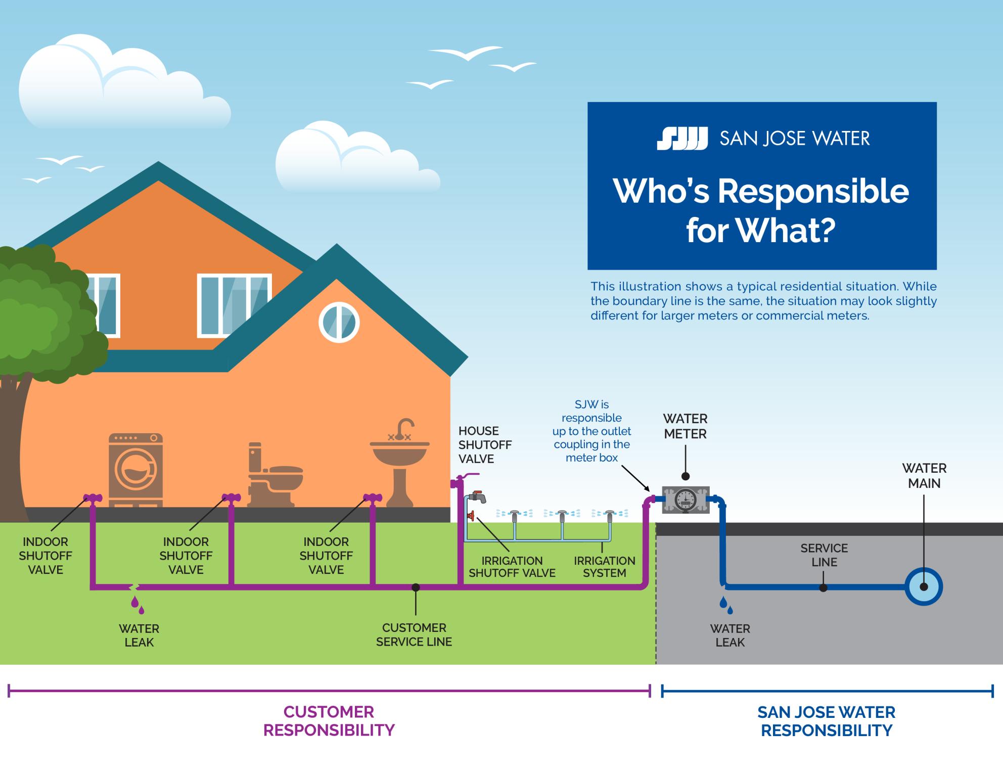 graphic displaying who is responsible for what in regards to your water line