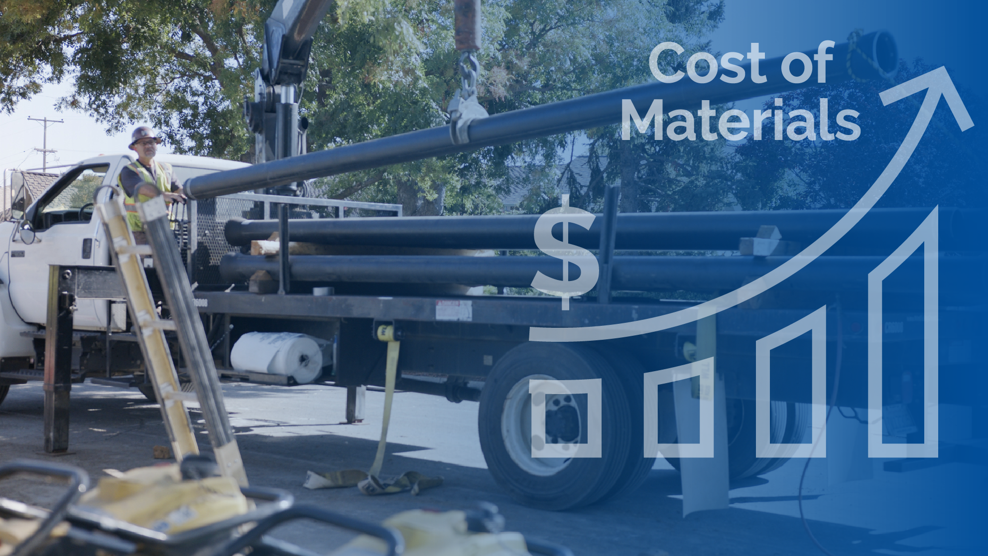 water pipes with a graphic reading cost of materials going up