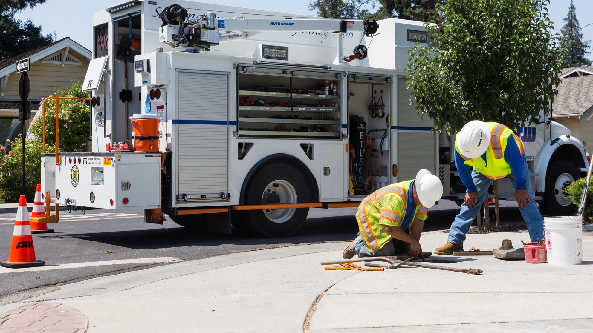 San Jose Water employees working on a leak