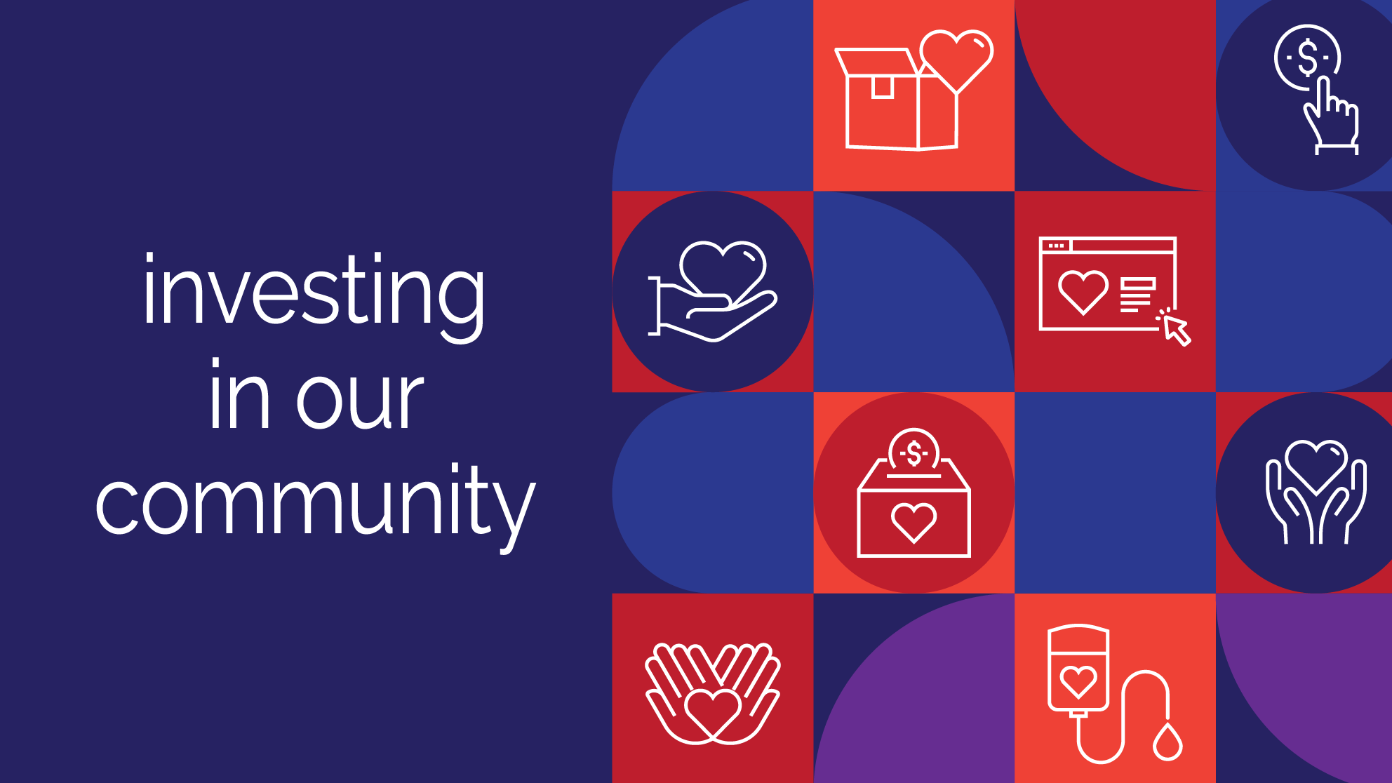 investing in our community text with multiple icons