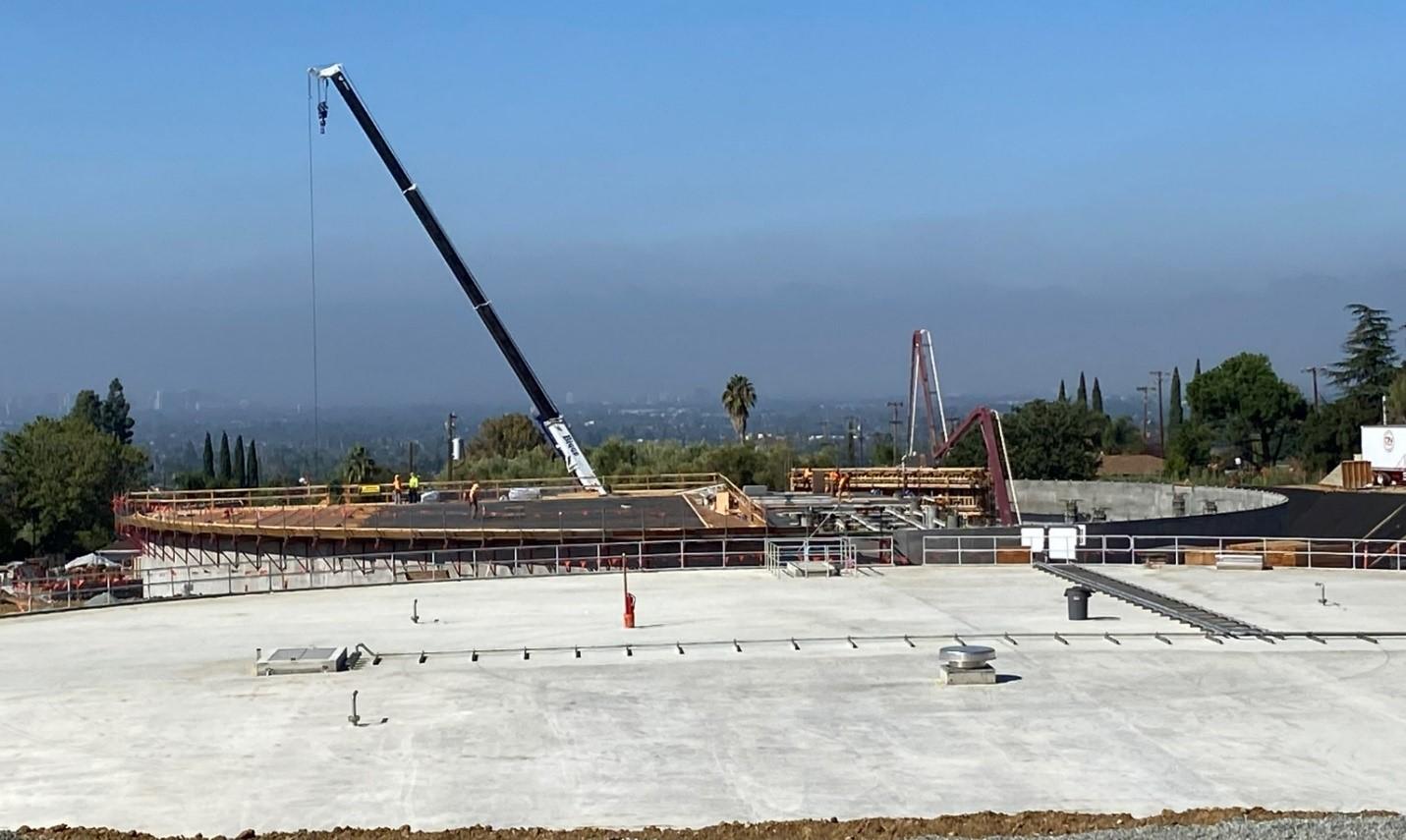 a crane by the columbine tank rooftop